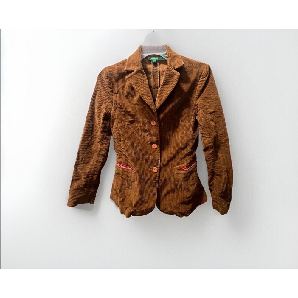 Tibi Women's Brown Corduroy Blazer Size 4 Elbow Patches Slim Fit Casual Jacket